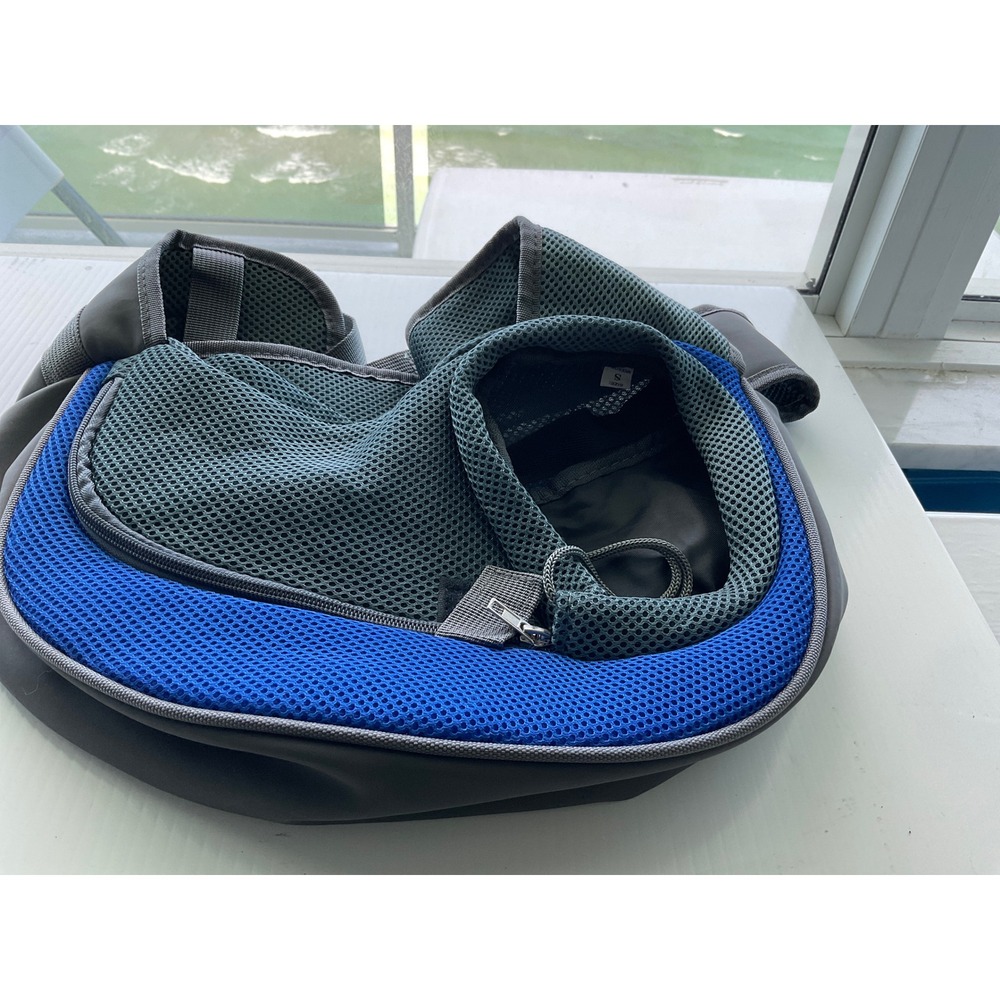 Pet Carrier Sling Mesh Blue Black Adjustable Buckle Strap Small Dog Cat New - Picture 2 of 4